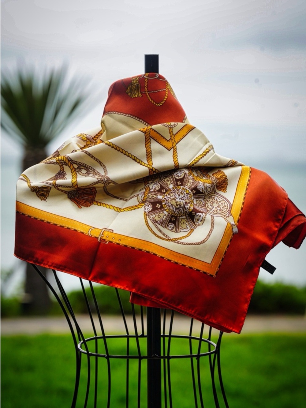 Vintage M.O.S.I. Since 1988 Red Gold Equestrian Carriage Silk Touch Square Scarf